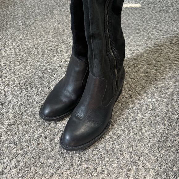 Born Uchee Tall Riding Boots Knee High Block Heel Zip 8.5 M Suede Leather Black - Picture 4 of 7
